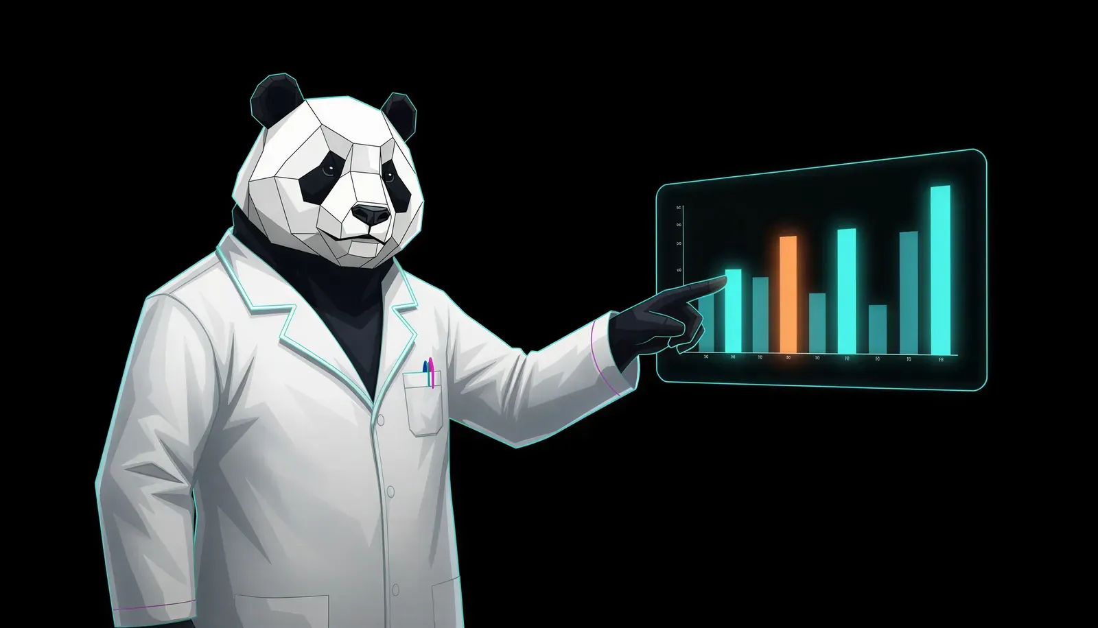 Illustration: the WYBB panda running a health check on an online store